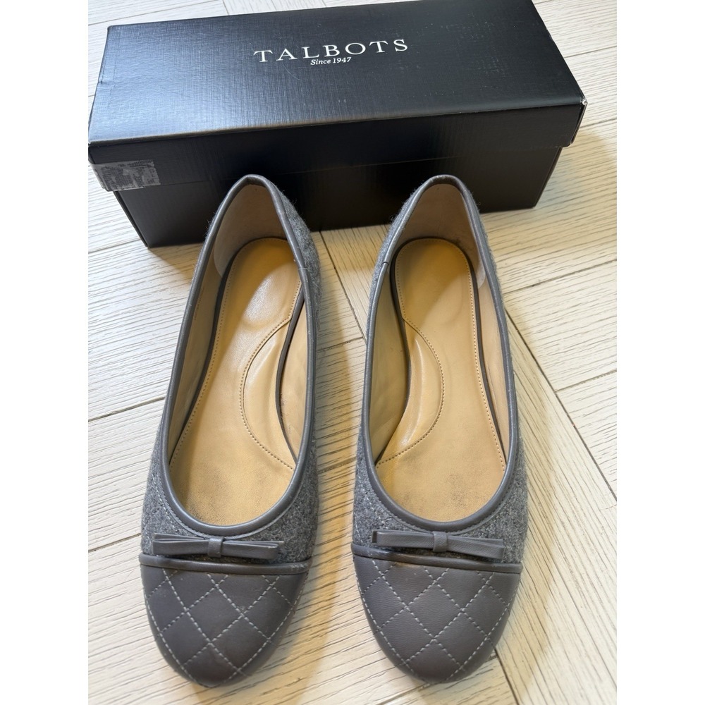 Talbots Blair Cap Toe Quilted Ballet Flats Gray Bow 10 M Preppy Classic Career